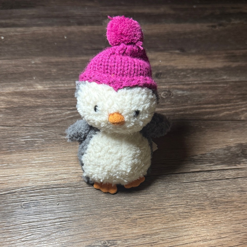 Jellycat Plush Penguin with Pink Knit Hat